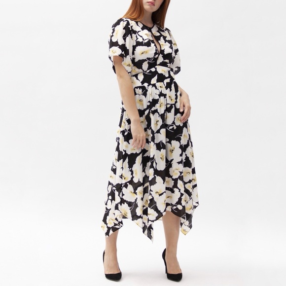 BA&SH black white yellow Robe Fairy floral print midi dress - Picture 7 of 13